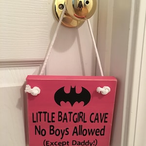 Adorable Rustic Pink &quot;Little Bat Girl Cave&quot; Wooden Door Sign for Little Girls Room / Nursery FREE SHIPPING