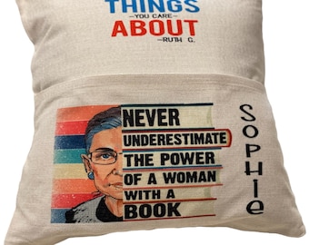 Personalized- Woman’s Girl’s Gift - Pocket Book Pillow Cover - Ruth Bader Ginsburg - Present for Young Adult - Grandchild Grandchildren