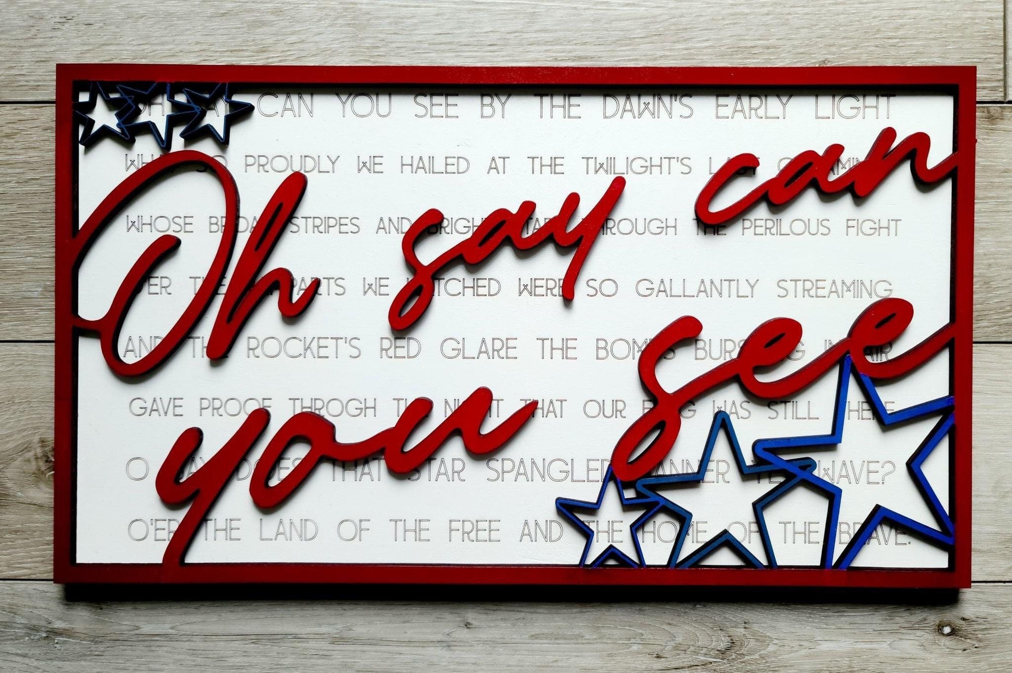 Star Spangled Banner Layered Wooden Song Lyrics Sign