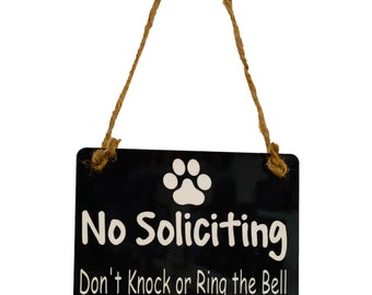 Fun | No Soliciting | Front Door | Black | Rustic | Dog Owner | Sign | Door Hanger