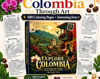 Colombia Coloring Book PDF 100 Pages with interesting facts for people who like to learn and relax (Digital Download)