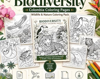 Biodiversity Coloring Pages PDF | Printable Wildlife & Nature Mini Pack | Rainforest Animals, Plants
