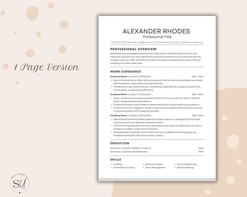 Minimalist Resume Template for Canva | ATS Friendly CV Template No ...