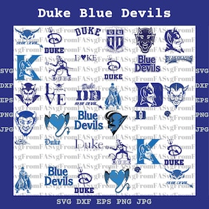 May include: A collection of blue and white Duke Blue Devils logos and graphics. The image includes various designs featuring the team's name, mascot, and related imagery. Text at the top reads "Duke Blue Devils."