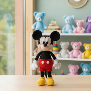 Classic Cartoon Mouse Crochet Pattern, 27-35cm Amigurumi Red Shorts Plushie DIY PDF Tutorial