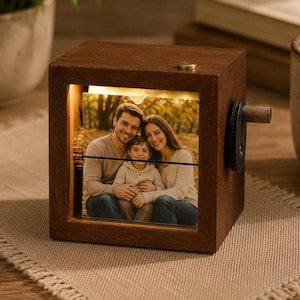 Caja de animación de fotos personalizada, libro de fotos de madera personalizado con luz, caja de fotos con manivela, regalos creativos de aniversario