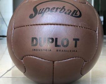 Bruin-leren voetbal vintage stijl - Duplo-T, maat 5 decoratief-accent, klassieke retro sportmemorabilia voor verzamelobjecten