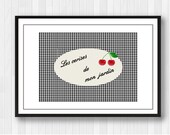 Les cerises-French Print-Garden Print-Kitchen Print-Cuisine Wall Decor-French Art-Fruit Print-Fruit Wall Decor-Black and White Print