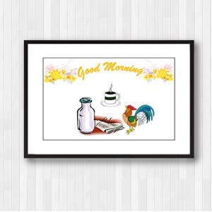 Good Morning,Rooster,Wall Art,Morning Decor,Wall Decor,Home Decor,Wall Print,Kitchen Print,Wake Up Print,Breakfast Print,Language Art