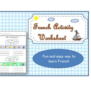 Back to School Food & Drinks FRENCH PRINTABLE WORKSHEET with Writing Activity / Kids Activity / Language Printable / French Words