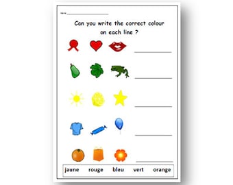 FRANZÖSISCHES PÄDAGOGISCHES ARBEITSBLATT zum Lernen von Farben / Arbeitsblatt für Kinder / Französisch-Lehrer-Arbeitsblatt / Homeschool Printable / Französisches Klassenzimmer