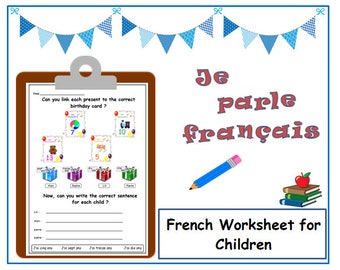 GEBURTSTAG FRANZÖSISCH ARBEITSBLATT / Matching and Writing Aktivitäten Französisch lernen / druckbare Lernressourcen für Sprache / druckbare Geburtstags-Dateien