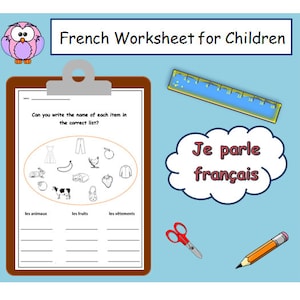 French Language Primary Resources / Lesson plans and Teaching Ideas / Animals Fruits & Clothes Vocabulary Worksheet/French Learning for Kids