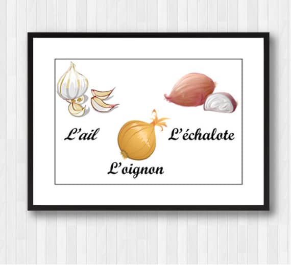 Vegetables,Vegetables in French,Vegetable poster,Vegetables Decor,Kitchen Decor,Kitchen Print,Kitchen Wall Decor,Kitchen Poster,Onion,Garlic