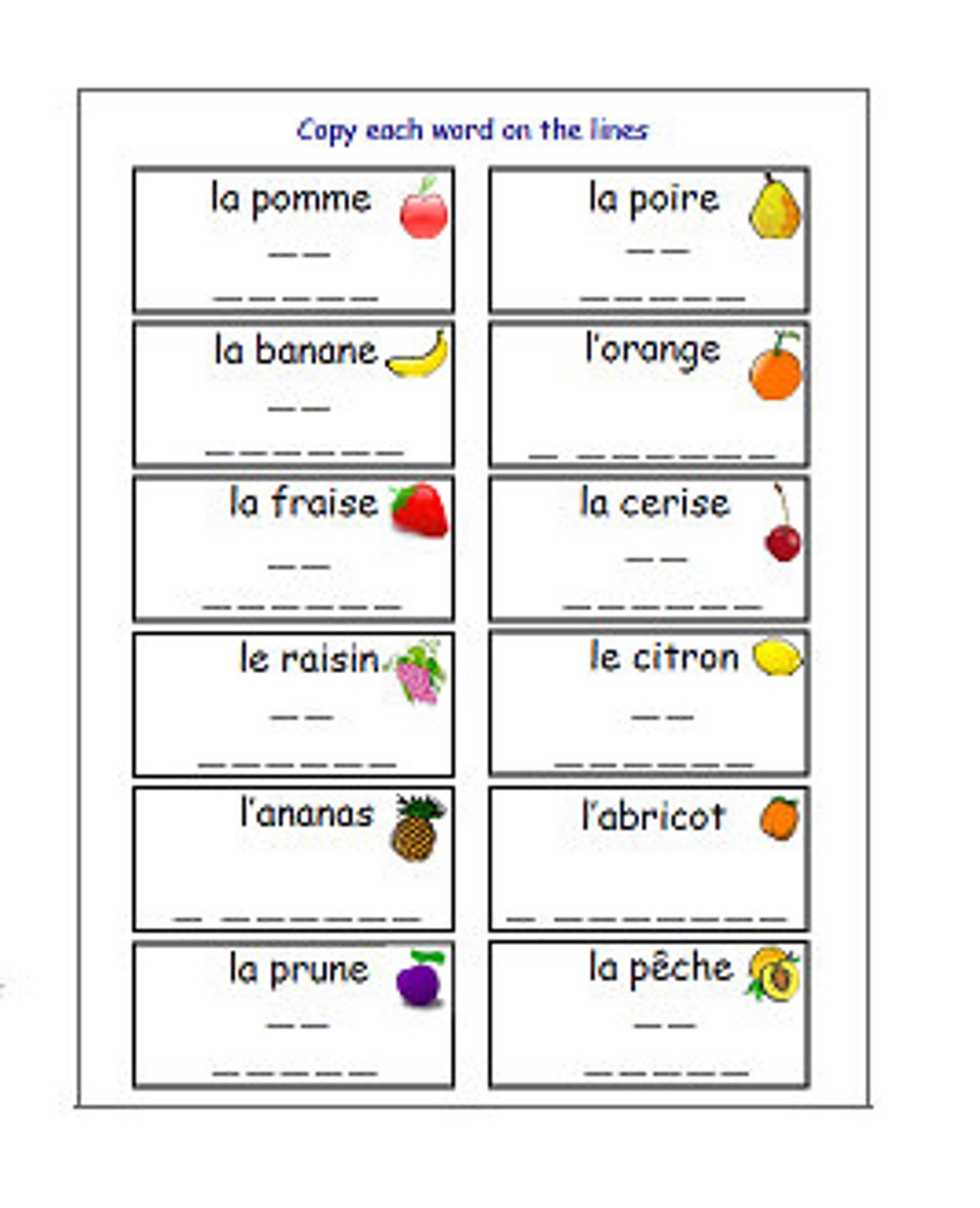 Learn Names of FRUITS in FRENCH With Teacher WORKSHEETS / Educational