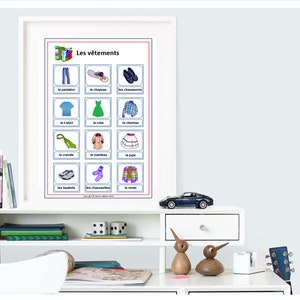 CLOTHES FRENCH WORDS Poster / French Language Wall Art Print / Educational Poster / Classroom poster / French Teacher Vocabulary Poster