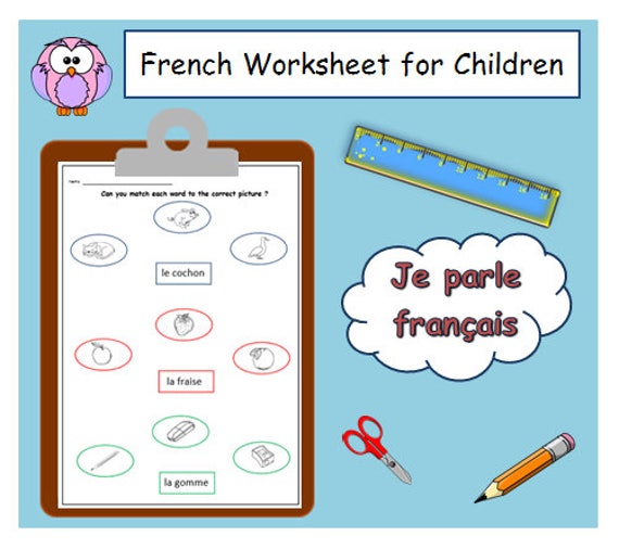 School Printable with Picture and Word matching activity / Simple Classroom Printable worksheet to Learn French Words / Primary teachers