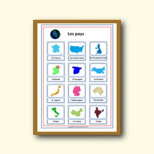 COUNTRIES FRENCH SCHOOL Poster,Learn names of Countries in French with Printable Poster,French Language Classroom Poster,Teaching Resources