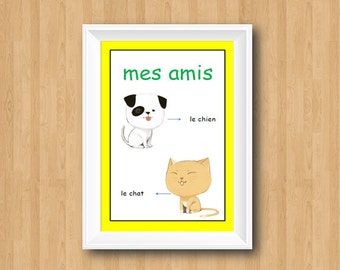 TIER FRANZÖSISCHE POSTER, französische Wörter, französisches Klassenzimmer-Dekor, Vorschullehrer, Vorschulplakat, Kindergarten-Klassenzimmer, Französisch für Kinder