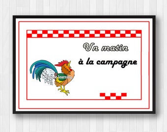 Morning Print-French Print-Garden Print-Kitchen Print-Cuisine Wall Decor-French Art-Rooster Print-Rooster Wall Decor-Red and White Print