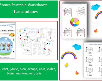 Franse kleuren leren met werkbladen voor leerkrachten / Frans voor kinderen Taalbronnen / Frans afdrukbaar werkblad voor kinderen / Taal leren