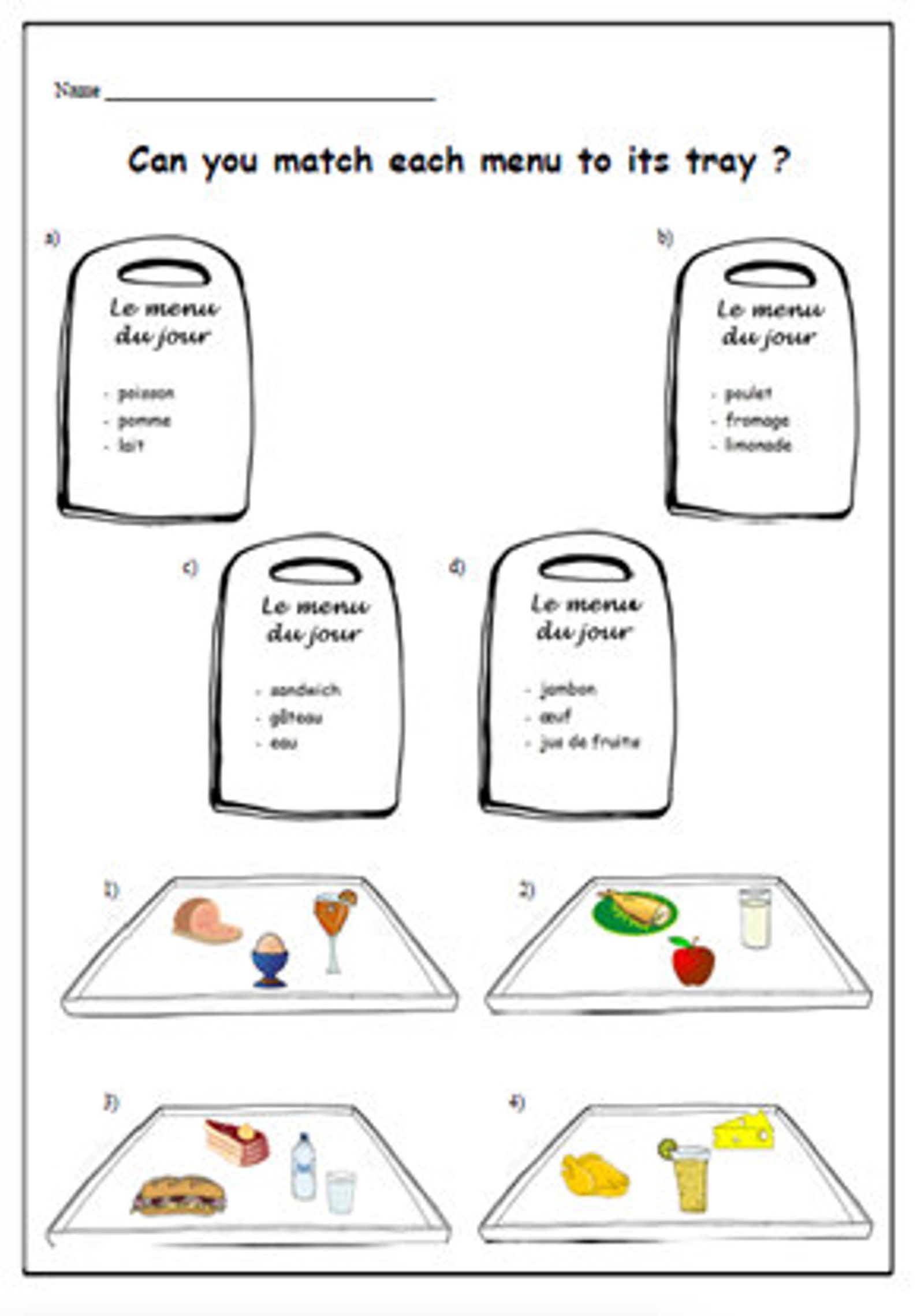 Food Menu FRENCH Printable/french Teacher Resource/learning Etsy UK