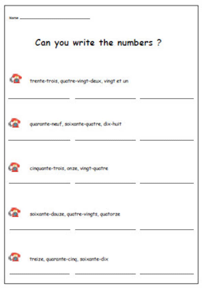 learn french numbers with worksheet primary printable to etsy