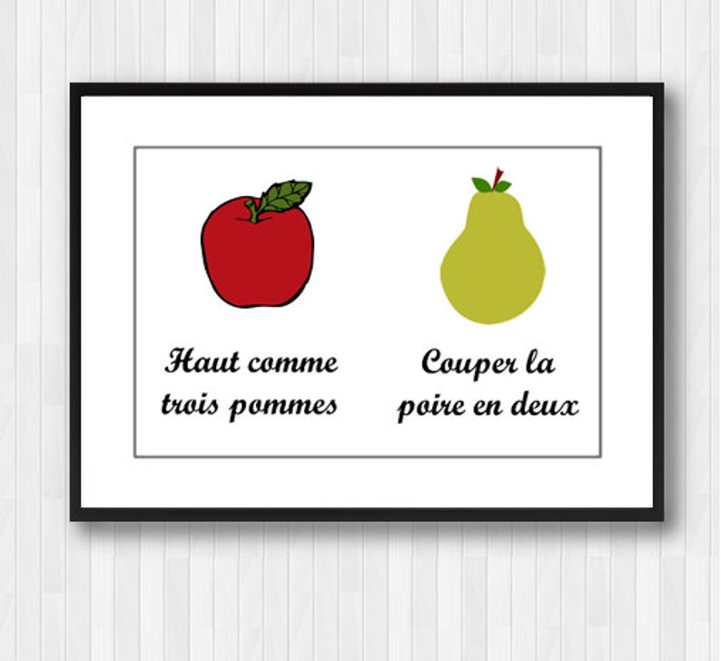 Apple and Pear Wall Print / French Printable / French Print / Printable quotes / French Learning / Teacher Printable / Wall Printable image 1