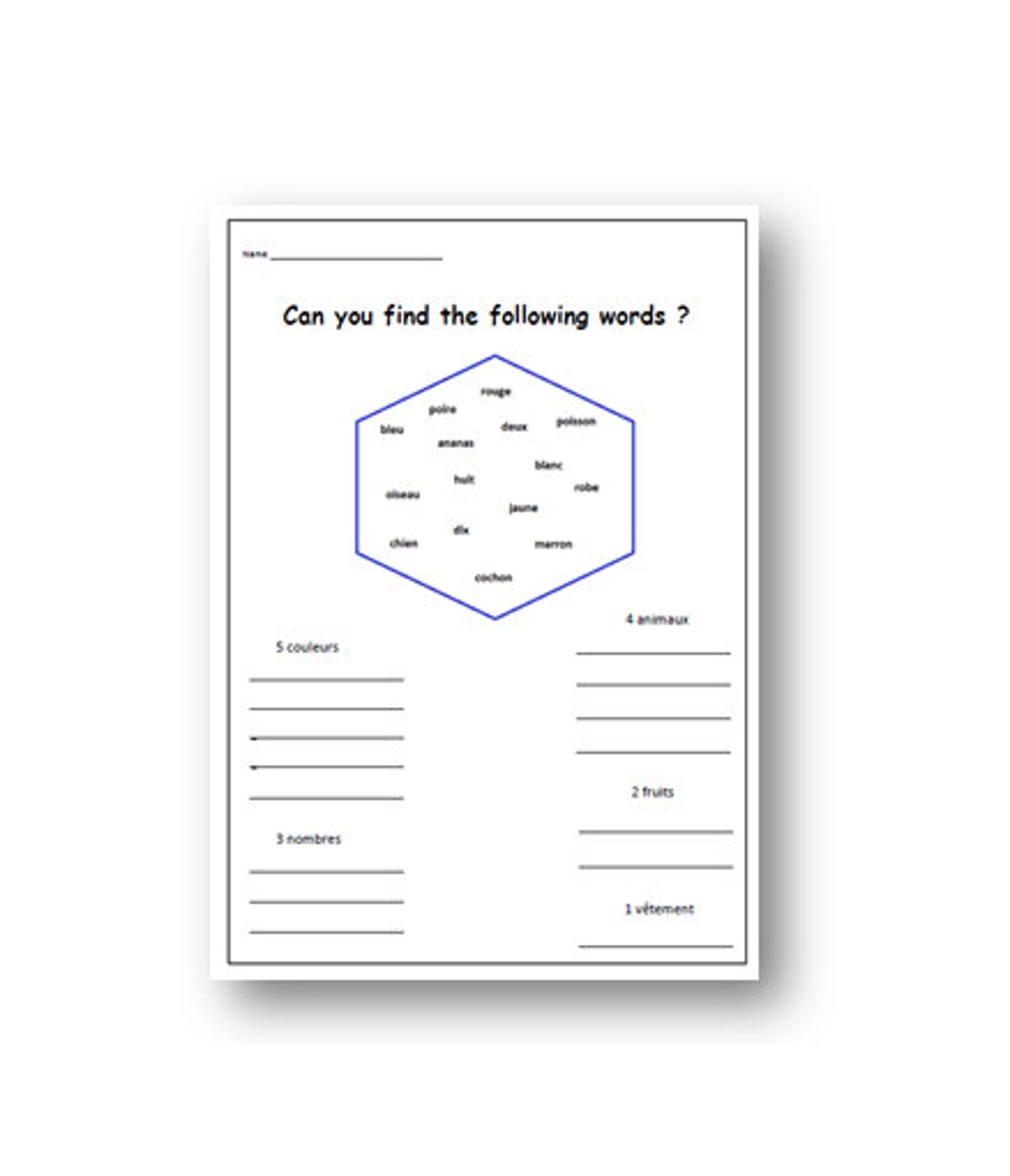 FRENCH LANGUAGE WORKSHEET / Printable French Words / Teaching Resources ...