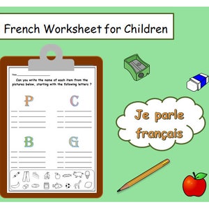 FRENCH Basic VOCABULARY with Writing Activity WORKSHEET,Beginning French Vocabulary,Common French Words,Everyday French,useful French vocab