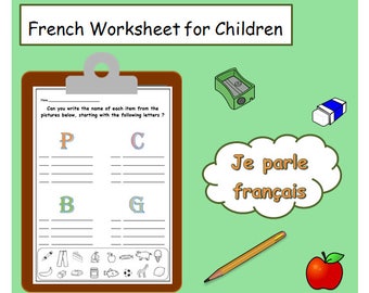 FRENCH Basic VOCABULARY with Writing Activity WORKSHEET,Beginning French Vocabulary,Common French Words,Everyday French,useful French vocab