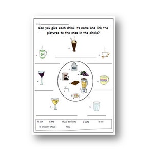 FRENCH WORKSHEET to Learn Drink Words,French Writing Activity,French Printable,French Resources,Love French,School,Homeschool,Teacher,PDF