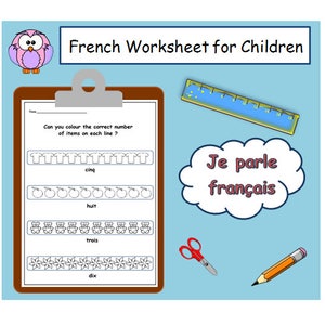 COUNTING & COLOURING SHEET With French Printable / Kids Worksheet / Language Learning Numbers and Colours / learning resources