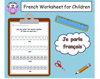 COUNTING & COLOURING SHEET With French Printable / Kids Worksheet / Language Learning Numbers and Colours / learning resources