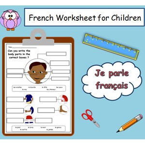 PARTS of the BODY FRENCH Printable Worksheet / French Learning Teacher Worksheet  / Language Learning French for Kids / French Classroom