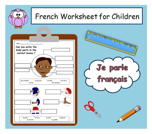 parts of the body french printable worksheet french learning etsy israel