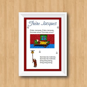 Brother jack French Poster Song Nursery decor / Frère Jacques / Nursery Rhyme / song lyrics Print / Nursery Print / Classroom Decor