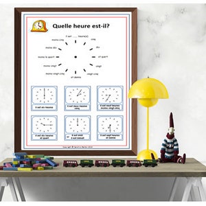 FRANZÖSISCHE POSTER für SCHULE / Zeit | Rechnen pädagogisches Klassenzimmer Poster / Französisches pädagogisches druckbares / Sagen Sie die Zeit auf Französisch