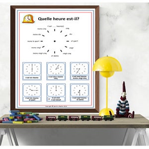 FRENCH POSTER for SCHOOL / Time Numeracy Educational Classroom Poster / French Educational Printable / Tell the Time in French image 1