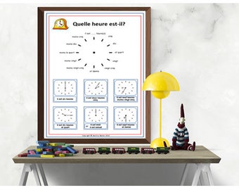FRANZÖSISCHE POSTER für SCHULE / Zeit | Rechnen pädagogisches Klassenzimmer Poster / Französisches pädagogisches druckbares / Sagen Sie die Zeit auf Französisch