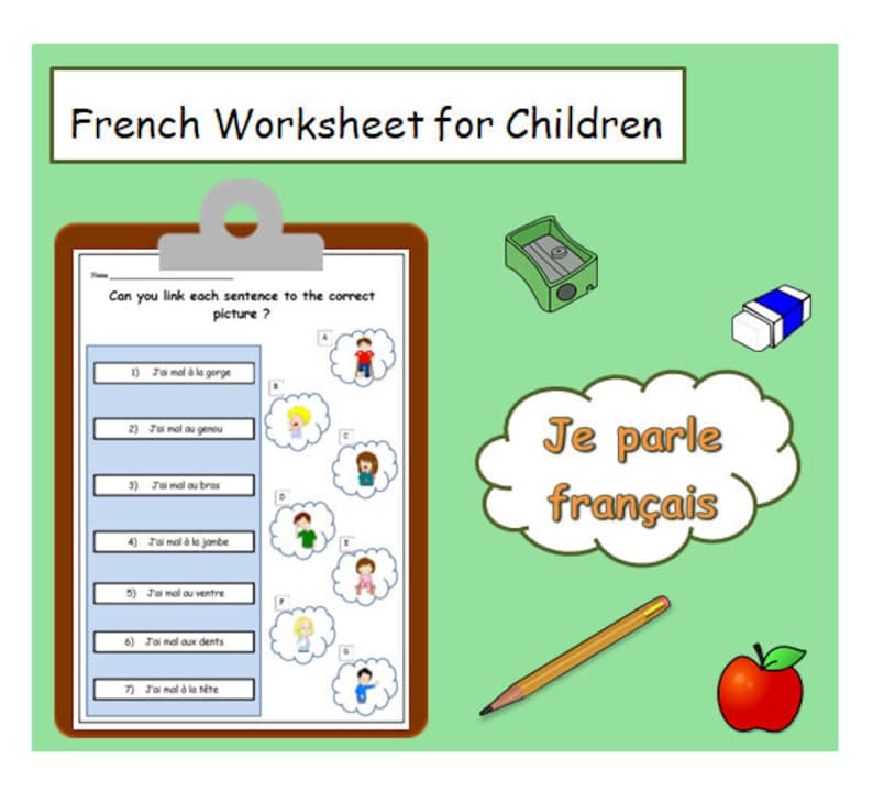 FRENCH Matching Activity WORKSHEET / French Word Sheet / Etsy España