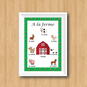 A la ferme / FARM FRENCH POSTER / French for kids French Learning / French Classroom / French Decor / French Teacher / Teaching Decor