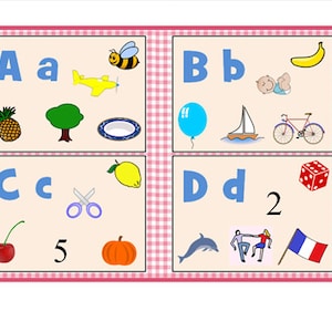 ALFABETO FRANCÊS - Conjunto de 26 cartões de parede do alfabeto - cartões flash para impressão do alfabeto - Escola Francesa - Escola em casa - Volta às aulas - Alfabeto para crianças - Sala de aula
