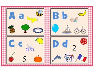 FRENCH ALPHABET-Set of 26 alphabet wall cards-alphabet Printable flash cards-French School-Homeschool-Back to School-Alphabet Kids-Classroom