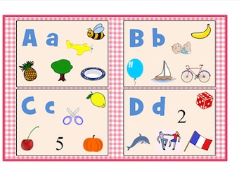FRANZÖSISCHES ALPHABET-Set von 26 Alphabet Wandkarten-Alphabet Printable Flash-Karten-Französisch Schule-Homeschool-Back to School-Alphabet Kinder-Klassenzimmer
