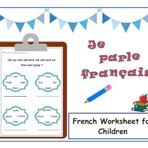 LEARN FRENCH WORDS with Teacher Worksheet / Educational Printable French Basic Vocabulary / Language Student French for Kids/School Resource