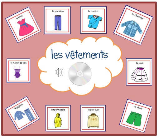 FICHES de FRANCAIS de vetements avec la prononciation sur fichier Audio Articles de vetements fiches Francais mot cartes les enfants lapprentissage des cartes langue Etsy France