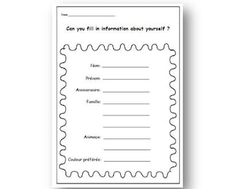 ICH, MYSELF FRANZÖSISCH Printable / Füllen Sie Informationen über sich und Familie aus Französisch lernen / Französisch für Kinder Aktivität Printable
