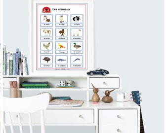 TIER FRANZÖSISCHE SCHULE Poster / Französisch lernen mit druckbarem Poster / Bildungsressourcen/Französische Sprache/Sprachposter/Lernposter