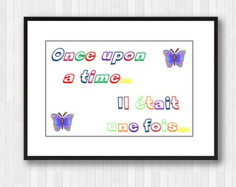 Nursery Wall Decor,French Nursery Art,Digital Nursery Print,Pastel Print,Kids room Decor,Once Upon a Time,Il Etait Une Fois,